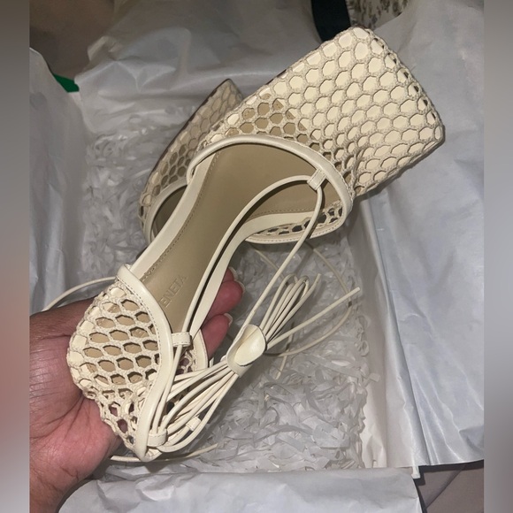 Bottega Veneta Beige Stretch Web Heels - Picture 9 of 10